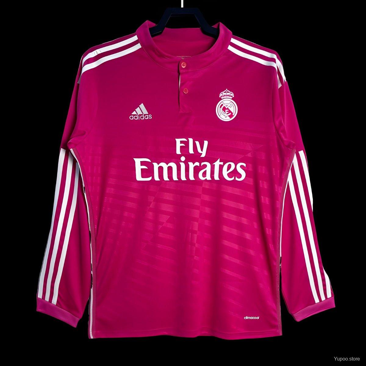 Retro 14 15 Real Madrid Away Pink Long Sleeve Jersey